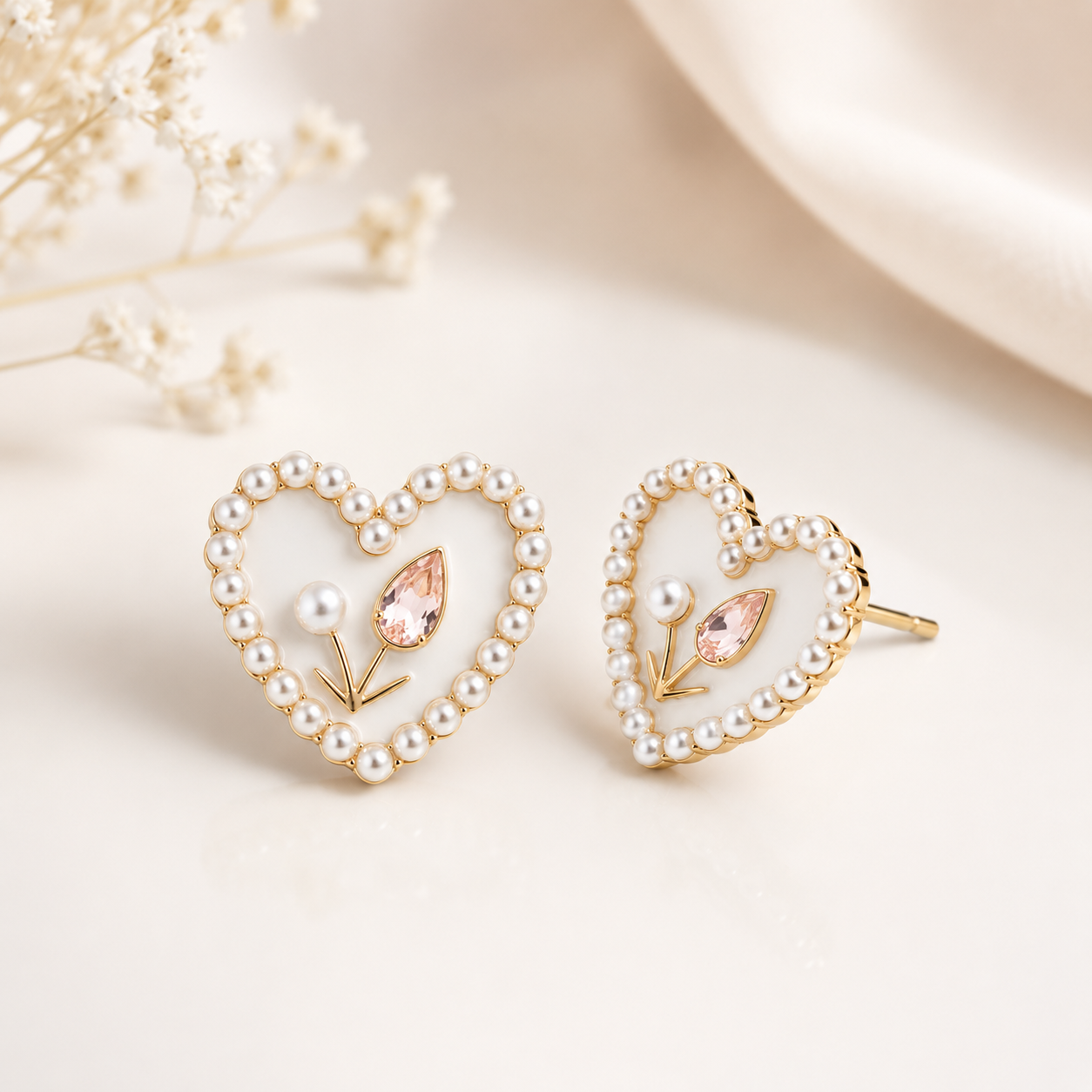 Pearl Bloom Heart Earrings